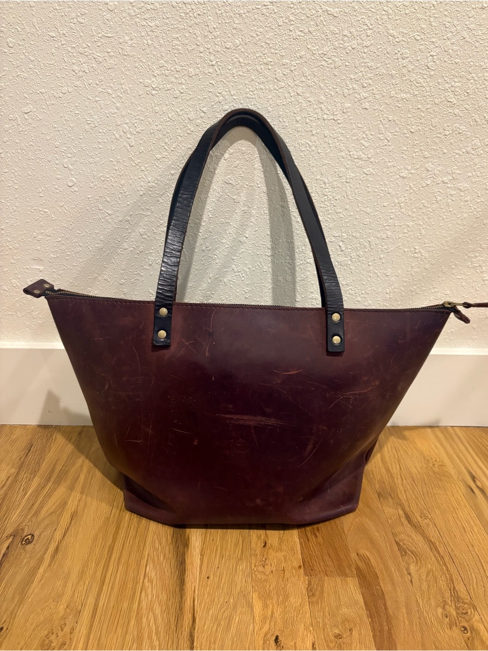 Portland leather goods tote bag
